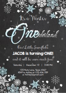 Birthday invitation Winter Onederland Blue design preview