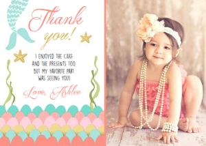 Thank you Card Mermaid Coral - With photo design preview