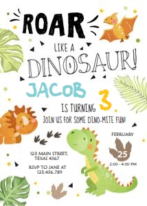 Birthday Invitation Dinosaur Roar White design preview