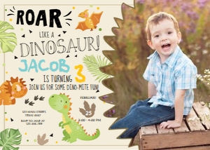 Birthday Invitation Dinosaur Roar Brown - With Photo design preview