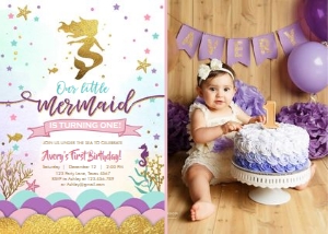 Birthday Invitation Mermaid - With photo design preview