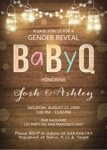 BabyQ Gender Reveal Invitation Rustic Wood design preview