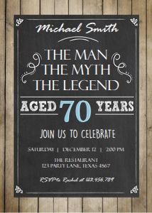 Birthday Invitation Man Myth Legend 70 design preview