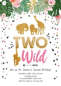Birthday Invitation Two Wild Girl design preview