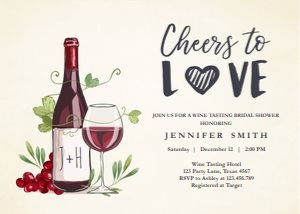 Bridal Shower Invitation Wine Cheers to Love Horizontal design preview