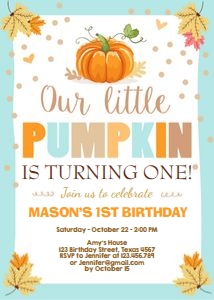 Birthday Invitation Pumpkin Blue White design preview