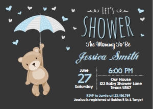 Baby Shower Invitation Teddy Bear Horizontal Black Blue design preview