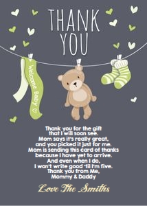 Thank You Card Teddy Bear Dark Green design preview