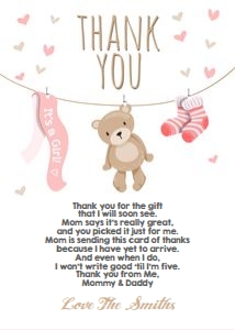 Thank You Card Teddy Bear White Pink design preview