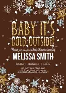 Baby Shower invitation Cold Outside Brown Blue Gold design preview
