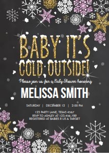 Baby Shower invitation Cold Outside Pink Gold design preview