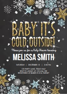 Baby Shower invitation Cold Outside Blue Gold design preview