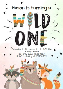 Birthday Invitation Wild One Tribal Colors v2 design preview