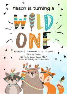 Birthday Invitation Wild One Tribal Colors design preview