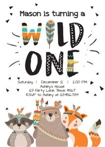 Birthday Invitation Wild One Tribal White design preview