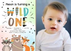 Birthday Invitation Wild One Tribal Colors - With photo design preview