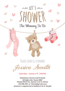 Baby Shower Invitation Teddy Bear White Pink design preview