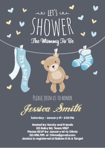 Baby Shower Invitation Teddy Bear Dark Blue: Baby Shower Invitation Teddy Bear Dark Blue