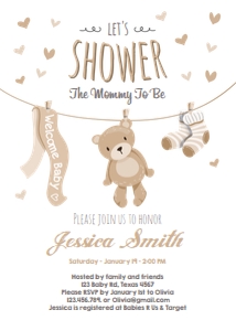 Baby Shower Invitation Teddy Bear White Brown design preview