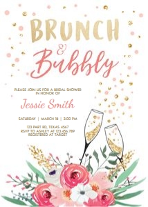 Bridal Shower Invitation Brunch and Bubbly White Floral Pink Gold design preview