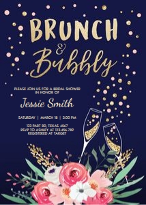 Bridal Shower Invitation Brunch and Bubbly Floral Navy Gold design preview