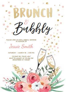 Bridal Shower Invitation Brunch and Bubbly White Floral Black Gold design preview