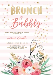 Bridal Shower Invitation Brunch and Bubbly Floral Stripes design preview