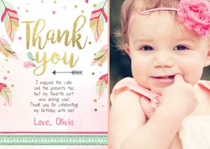 Thank you Card Wild One Girl - With Photo design preview