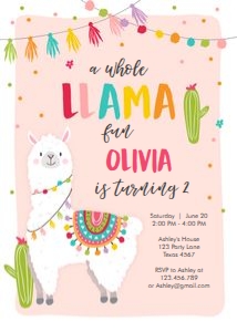 Birthday Invitation Llama Pink design preview