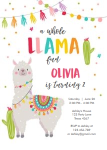 Birthday Invitation Llama White design preview