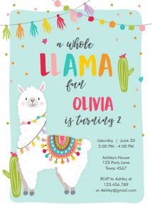 Birthday Invitation Llama Blue design preview
