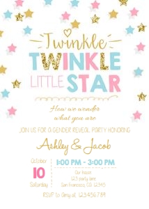Gender Reveal Invitation Twinkle Twinkle White design preview
