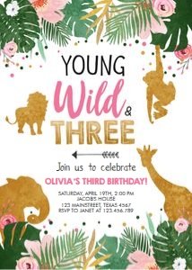 Birthday Invitation Wild Three Pink design preview