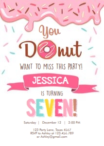 Birthday Invitation Donut Pink Girl design preview