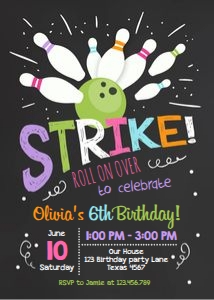 Birthday invitation Bowling Girl design preview