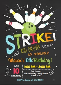 Birthday invitation Bowling Boy design preview
