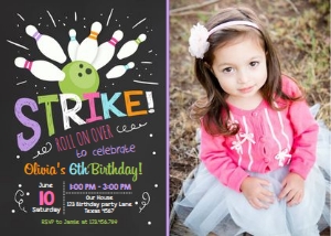 Birthday invitation Bowling Girl - With Photo design preview