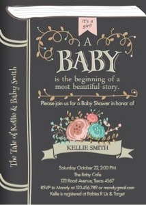 Baby Shower Invitation Storybook Grey Pink design preview