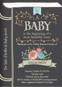 Baby Shower Invitation Storybook Grey Blue: Baby Shower Invitation Storybook Grey Blue