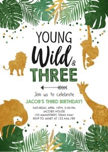 Birthday Invitation Safari Animals Young Wild Three Boy design preview