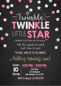 Birthday Invitation Twinkle Chalk Pink Silver design preview