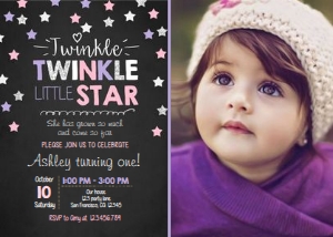 Birthday Invitation Twinkle Chalk Purple Silver - With photo design preview