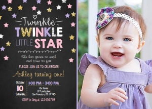 Birthday Invitation Twinkle Chalk Purple Gold Silver - With photo design preview