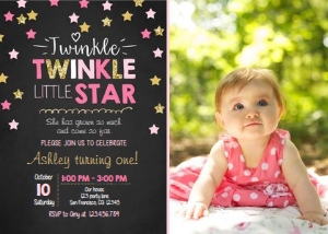 Birthday Invitation Twinkle Chalk Pink Gold - With photo design preview