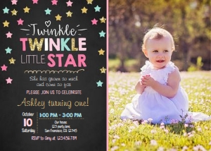 Birthday Invitation Twinkle Chalk Pink Mint Gold - With photo design preview