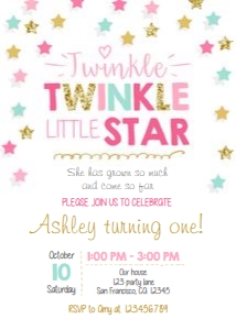 Birthday Invitation Twinkle Pink Mint Gold design preview