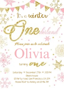 Birthday Invitation Winter Onederland Glitter Gold: Birthday Invitation Winter Onederland Glitter Gold