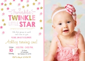 Birthday Invitation Twinkle Pink Gold - With photo design preview