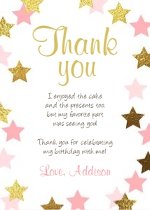 Thank you Card Stars Pink Gold design preview