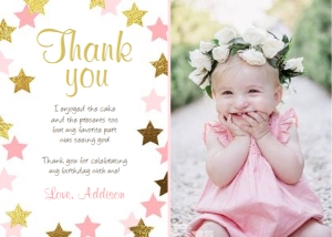 Thank you Card Stars Pink Gold - With photo design preview